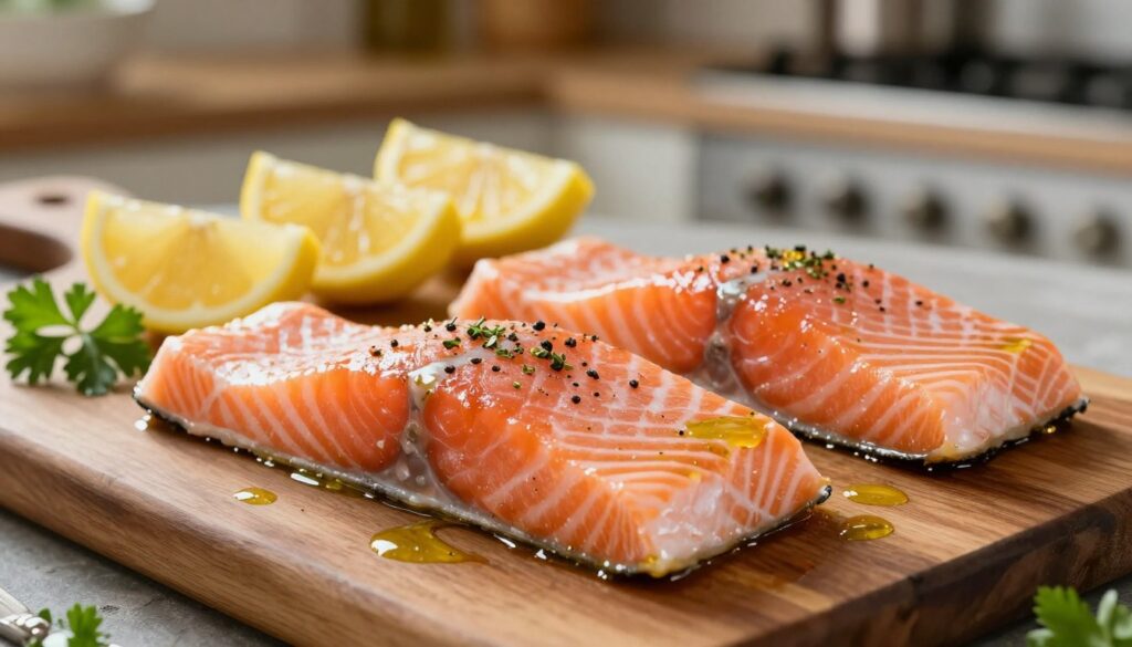 bone-in salmon steaks ready for baking
