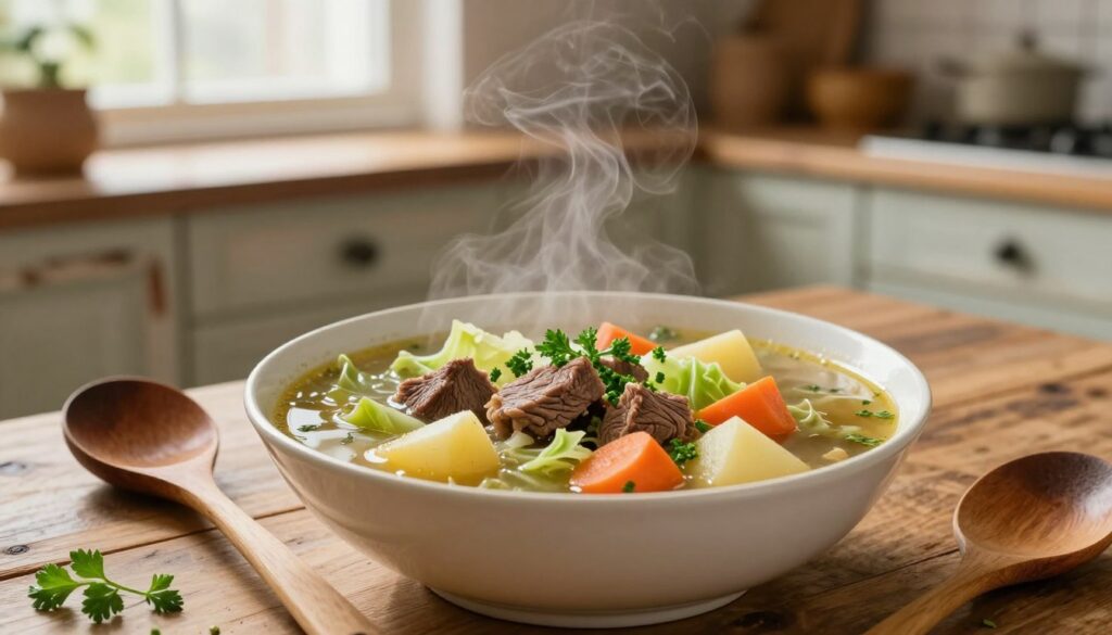 comfort food soup with beef and cabbage
