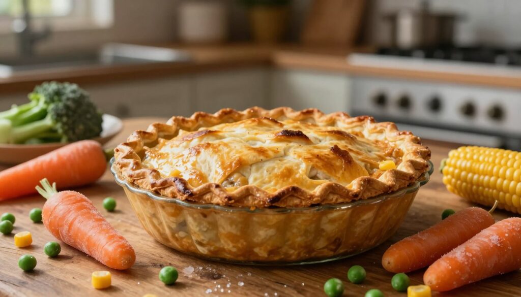 frozen vegetables chicken pot pie ready for dinner