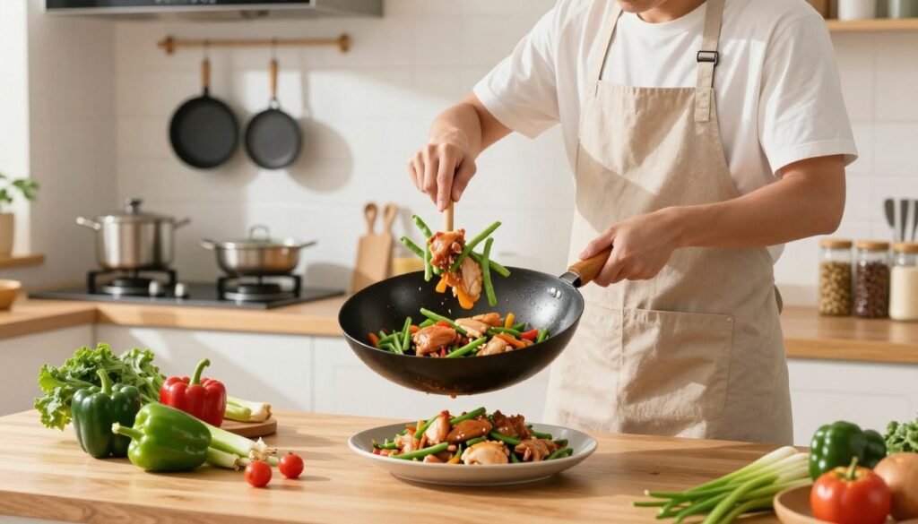 homemade chinese stir fry preparation
