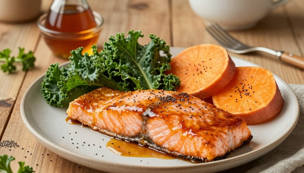 maple glazed salmon with omega-3 rich meal ingredients