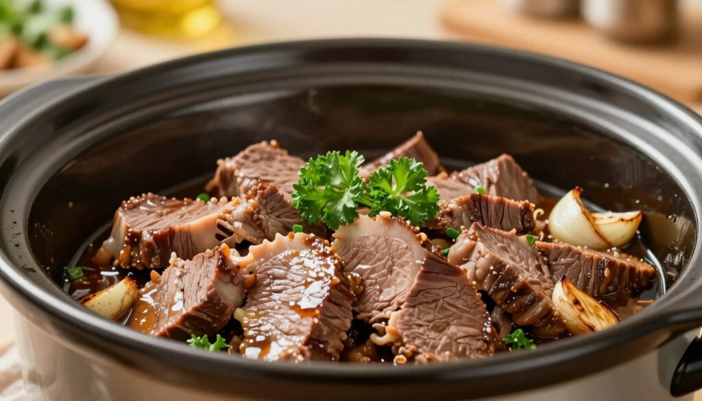 tender beef tongue cooked in slow cooker